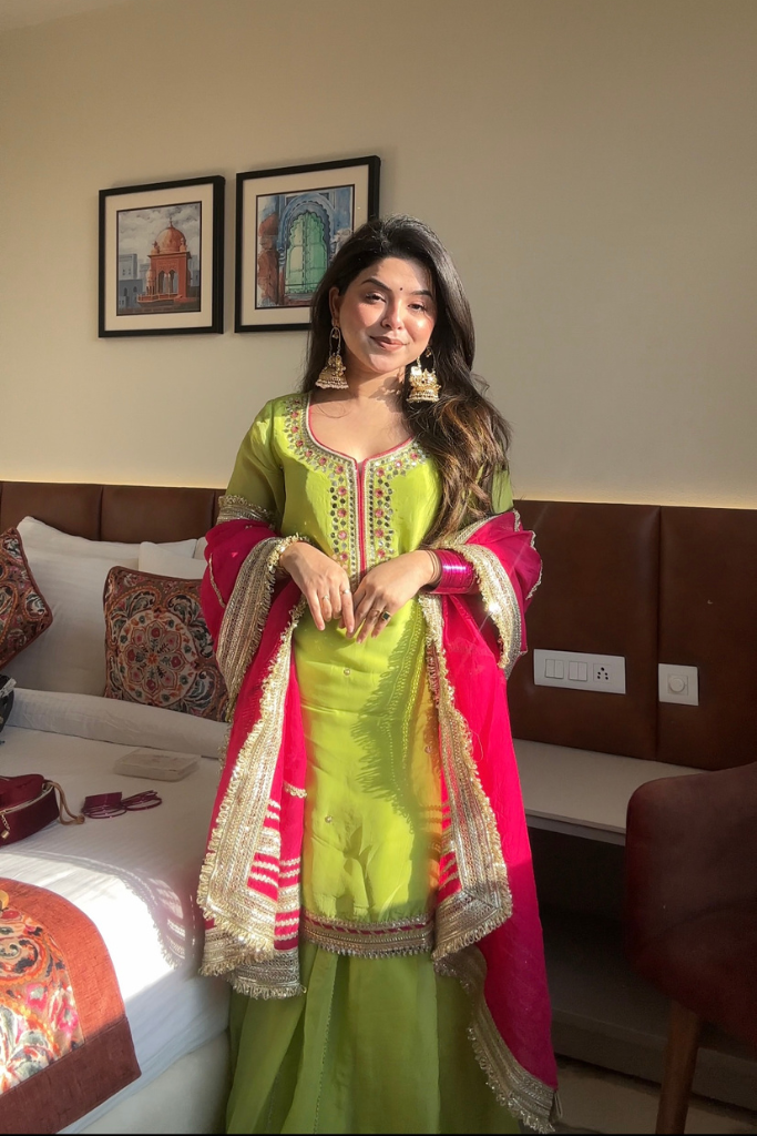 Festive Wear Designer Neon Color Sharara Suit Set