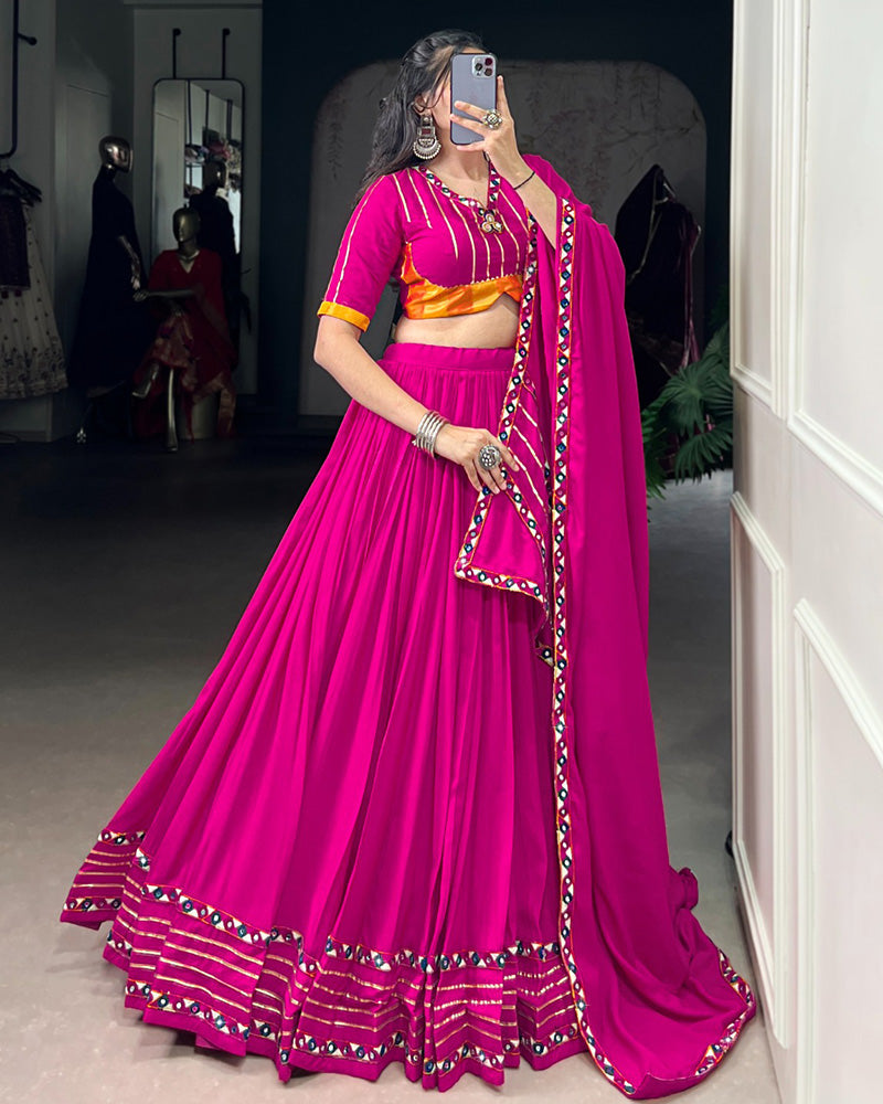 Traditional Pink Rayon Lehenga Choli for Navratri and Garba