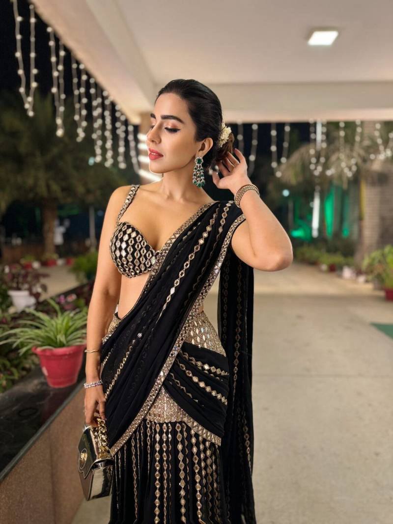 Festive Black Mirror Work Ready-to-Wear Lehenga Saree