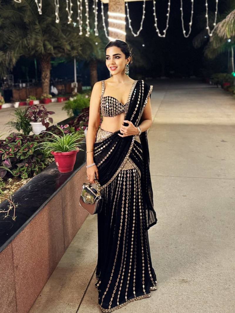 Festive Black Mirror Work Ready-to-Wear Lehenga Saree