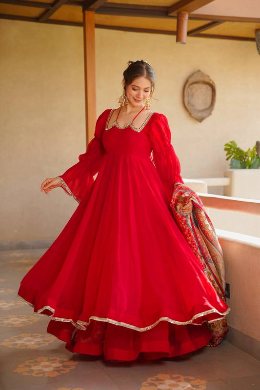 Festive Red Flared Anarkali Palazzo Set with Digital Printed Dupatta