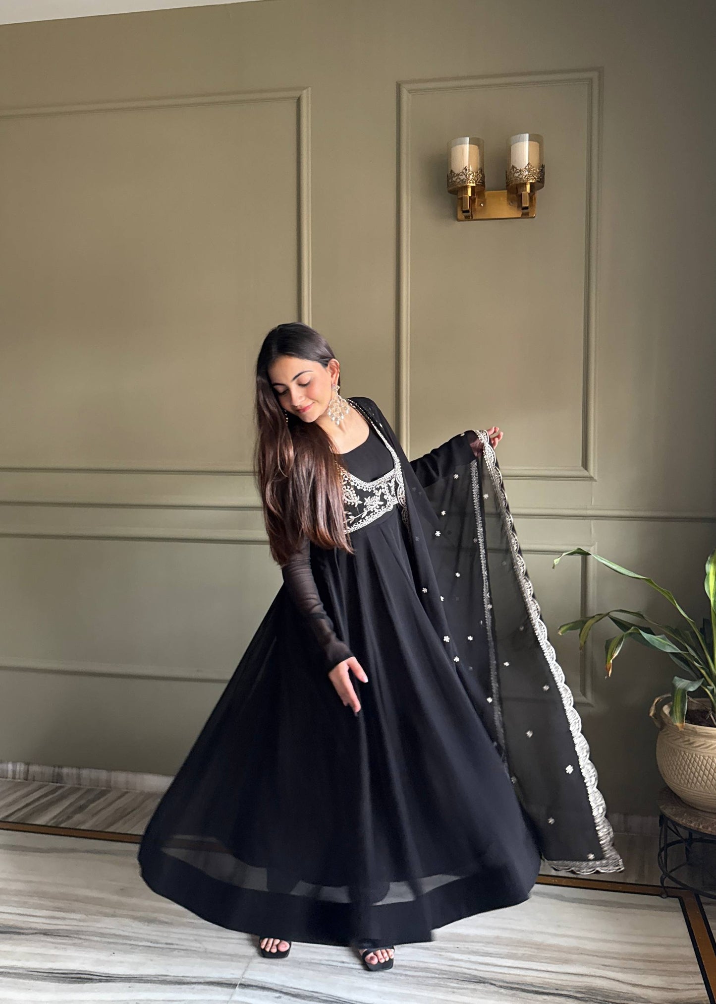 Black Georgette Anarkali Suit Set for Women | Fully Stitched Elegant Partywear Anarkali dress