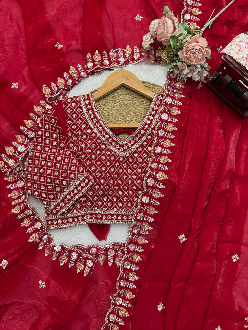 Bridal Red Fancy Silk Saree For Wedding & Reception Wear