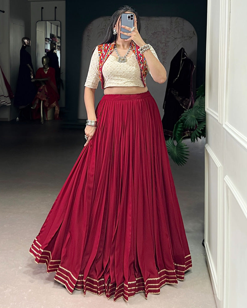Elegant Maroon Pure Rayon Navratri Lehenga Choli for Women