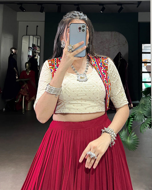 Elegant Maroon Pure Rayon Navratri Lehenga Choli for Women