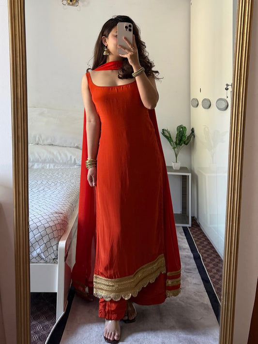 Festive Wear Rust Orange Anarkali Gown Suit Set with Dupatta For Women | Trending Festive Ethnic Women's Festive Wear
