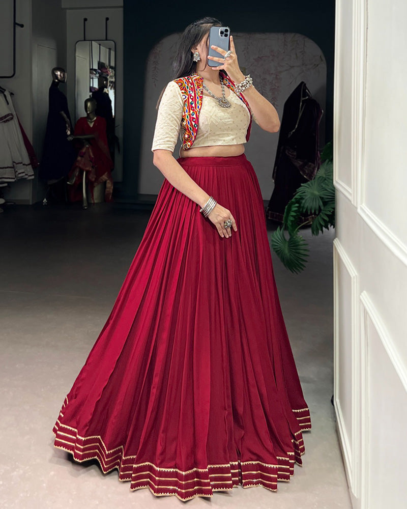 Elegant Maroon Pure Rayon Navratri Lehenga Choli for Women