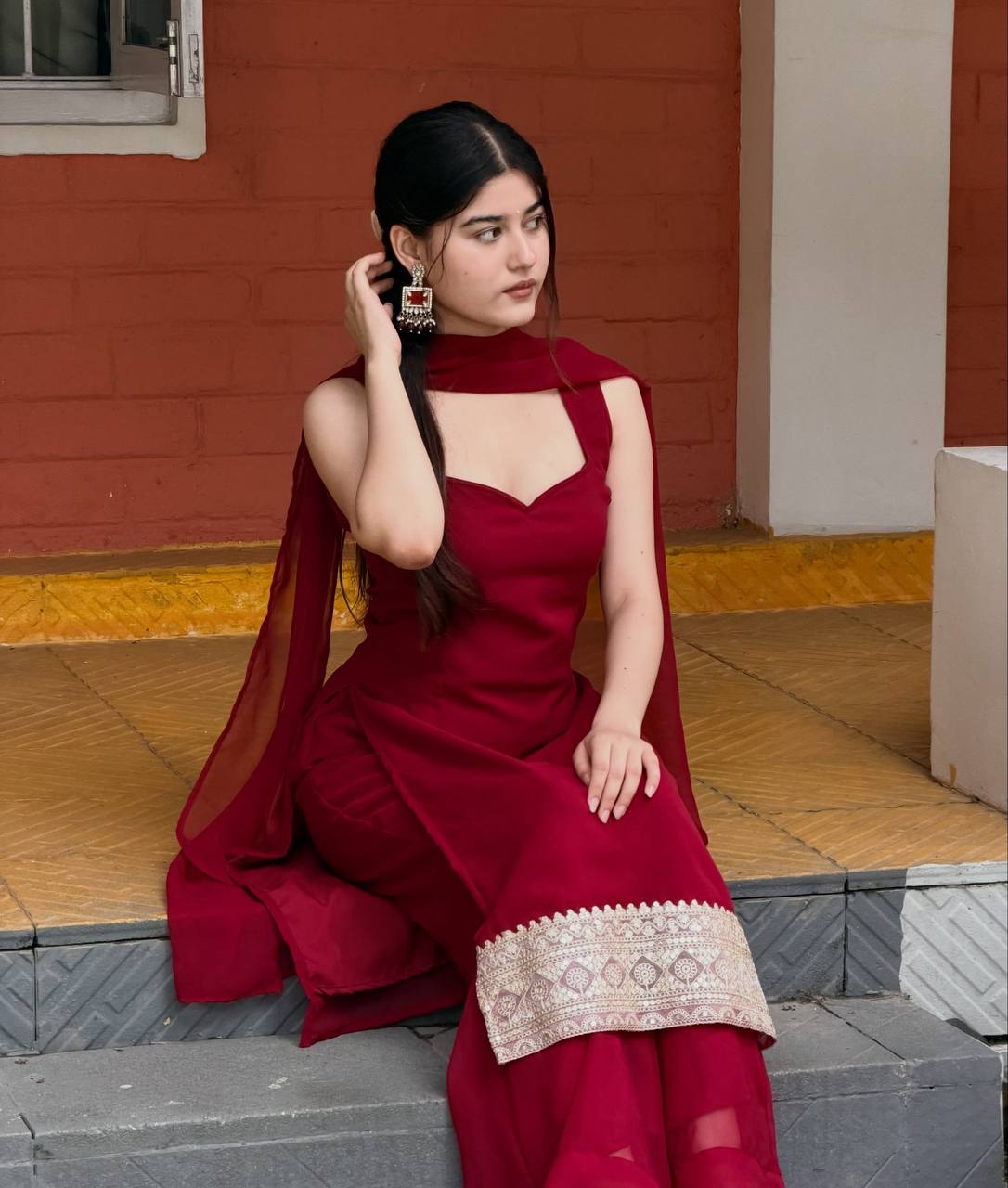 Modern Georgette Straight Kurta Palazzo Sharara Set