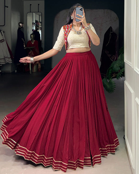 Elegant Maroon Pure Rayon Navratri Lehenga Choli for Women