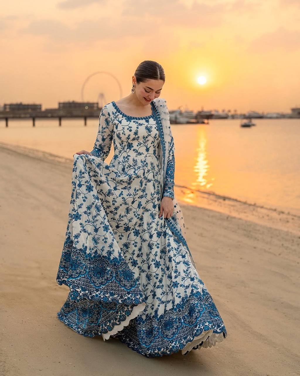 Floral Georgette Anarkali Dress with Dupatta - Embroidered Party Wear Gown for Women