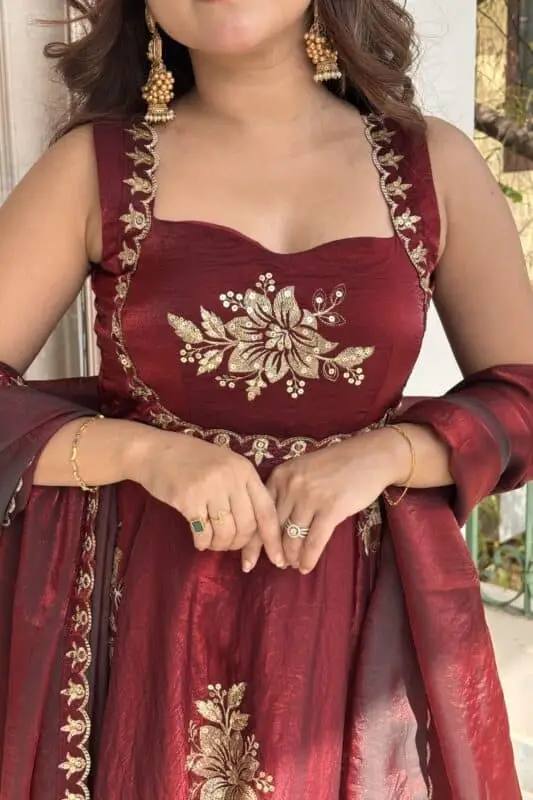 Fendy Silk Anarkali Suit Set with Palazzo & Dupatta – Sequins Embroidered Party Wear for Women