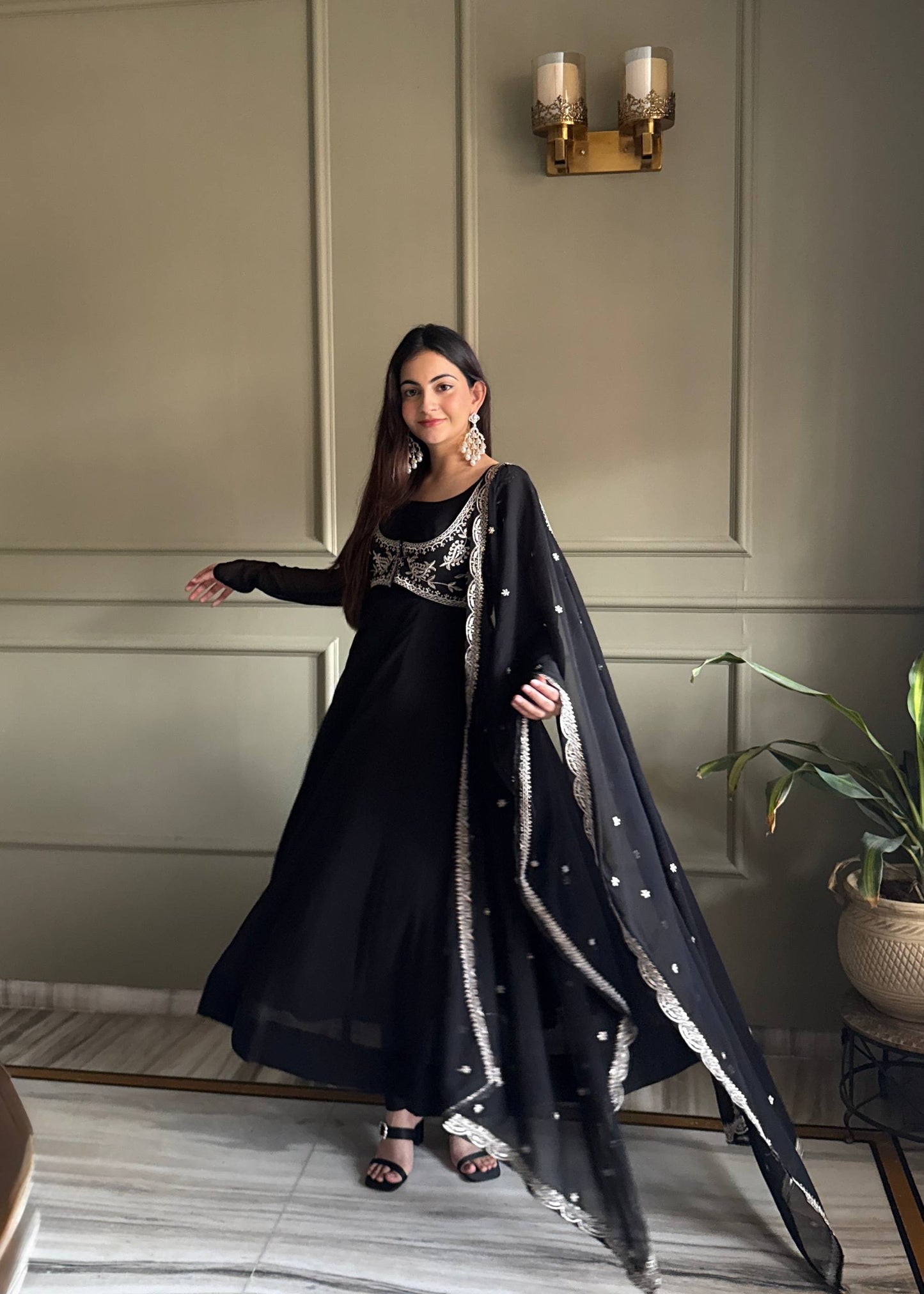 Black Georgette Anarkali Suit Set for Women | Fully Stitched Elegant Partywear Anarkali dress
