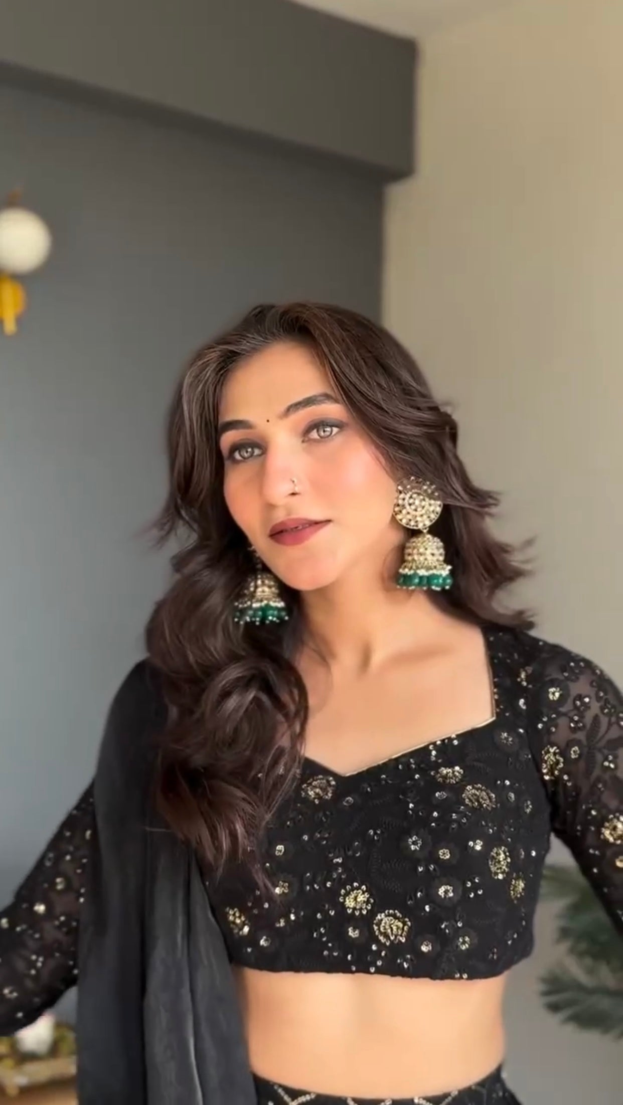 Ready-to-Wear Midnight Black Fully Stitched Lehenga Sharara Set |Fully Stitched Lehenga Sharara for Women