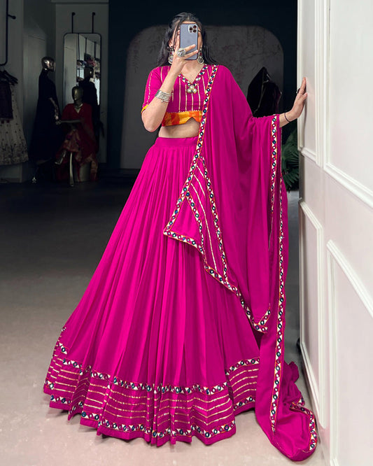 Traditional Pink Rayon Lehenga Choli for Navratri and Garba