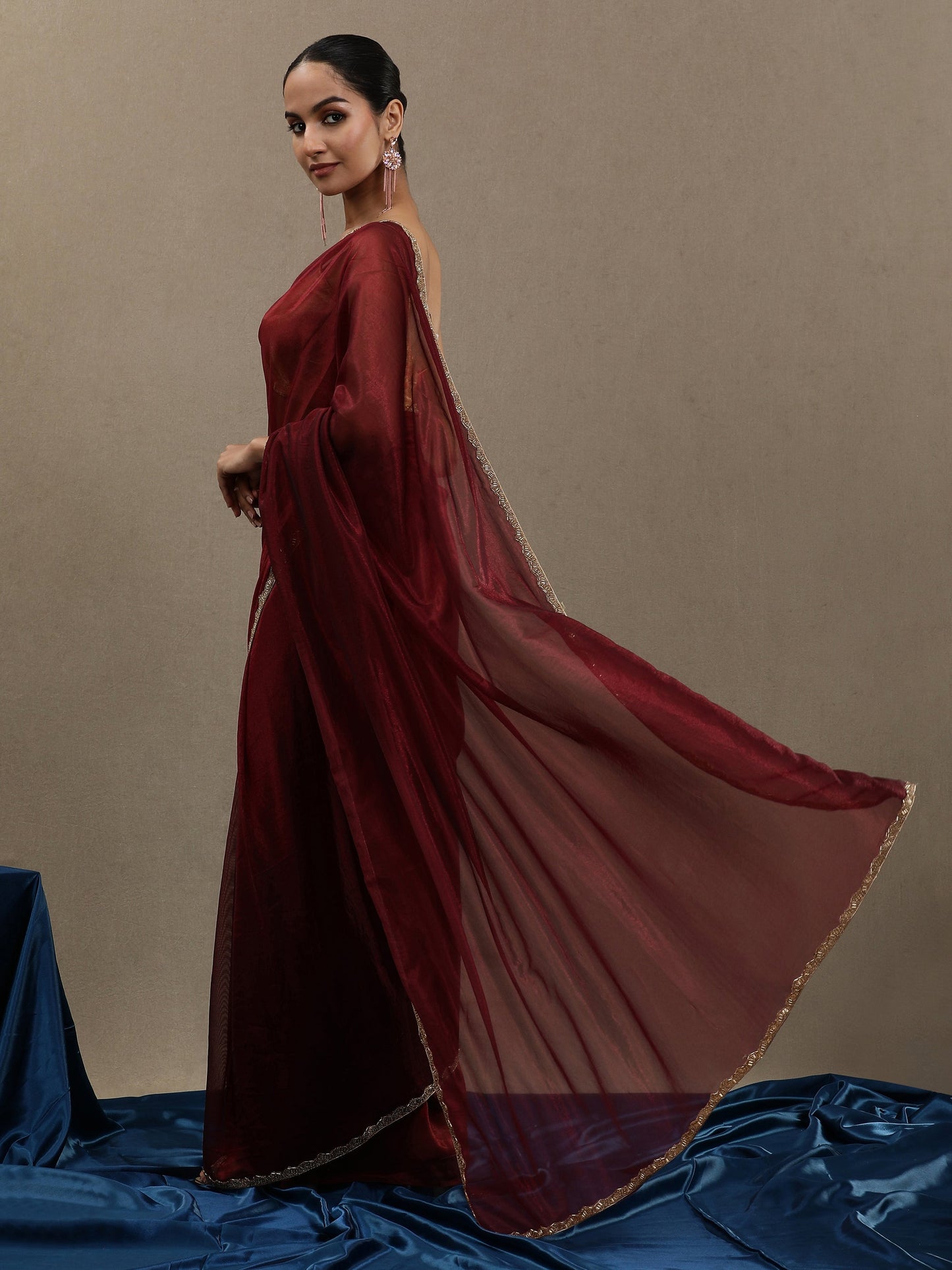 Fancy Soft Organza Maroon Saree