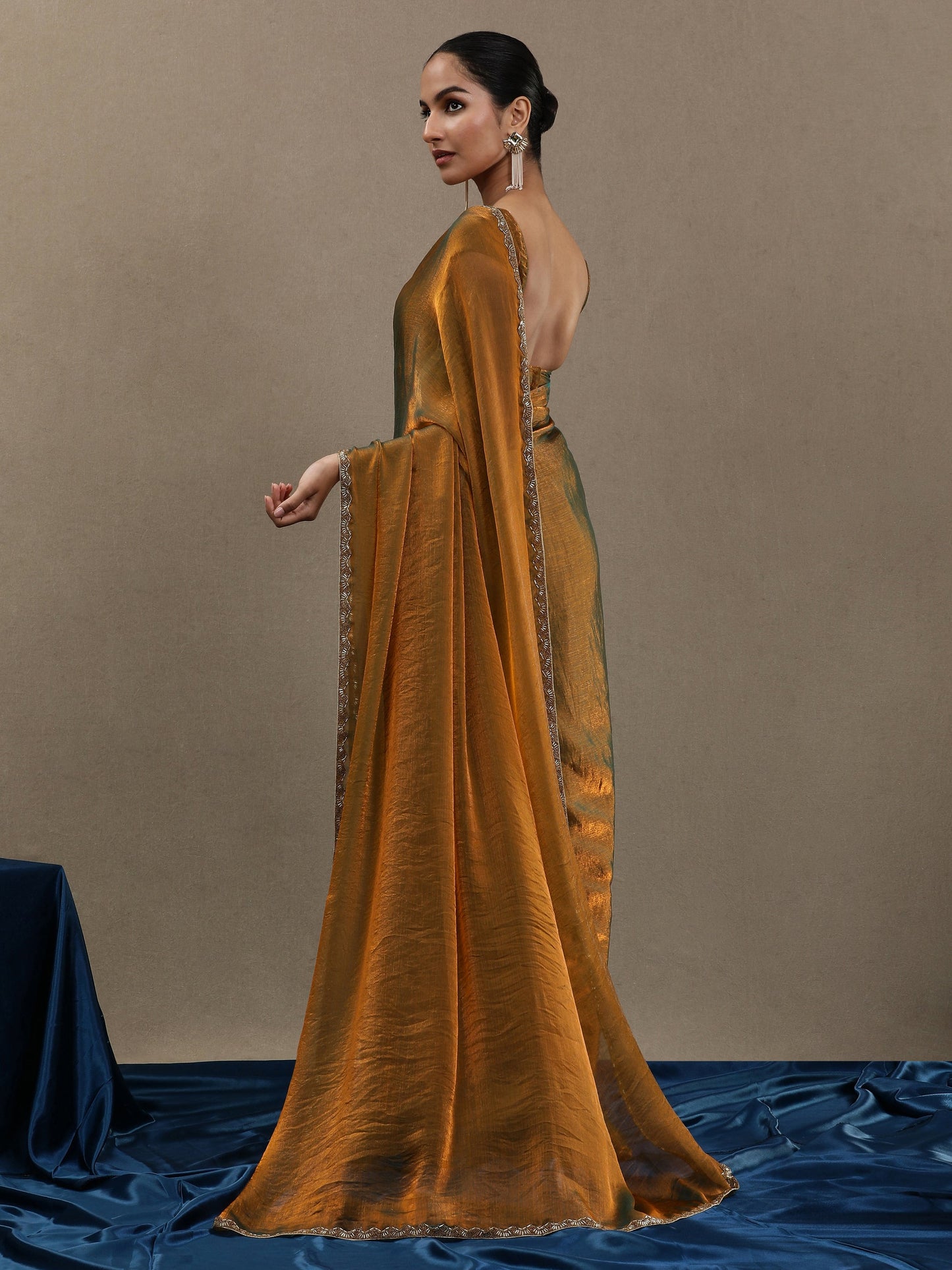 Fancy Gold Soft Organza Saree