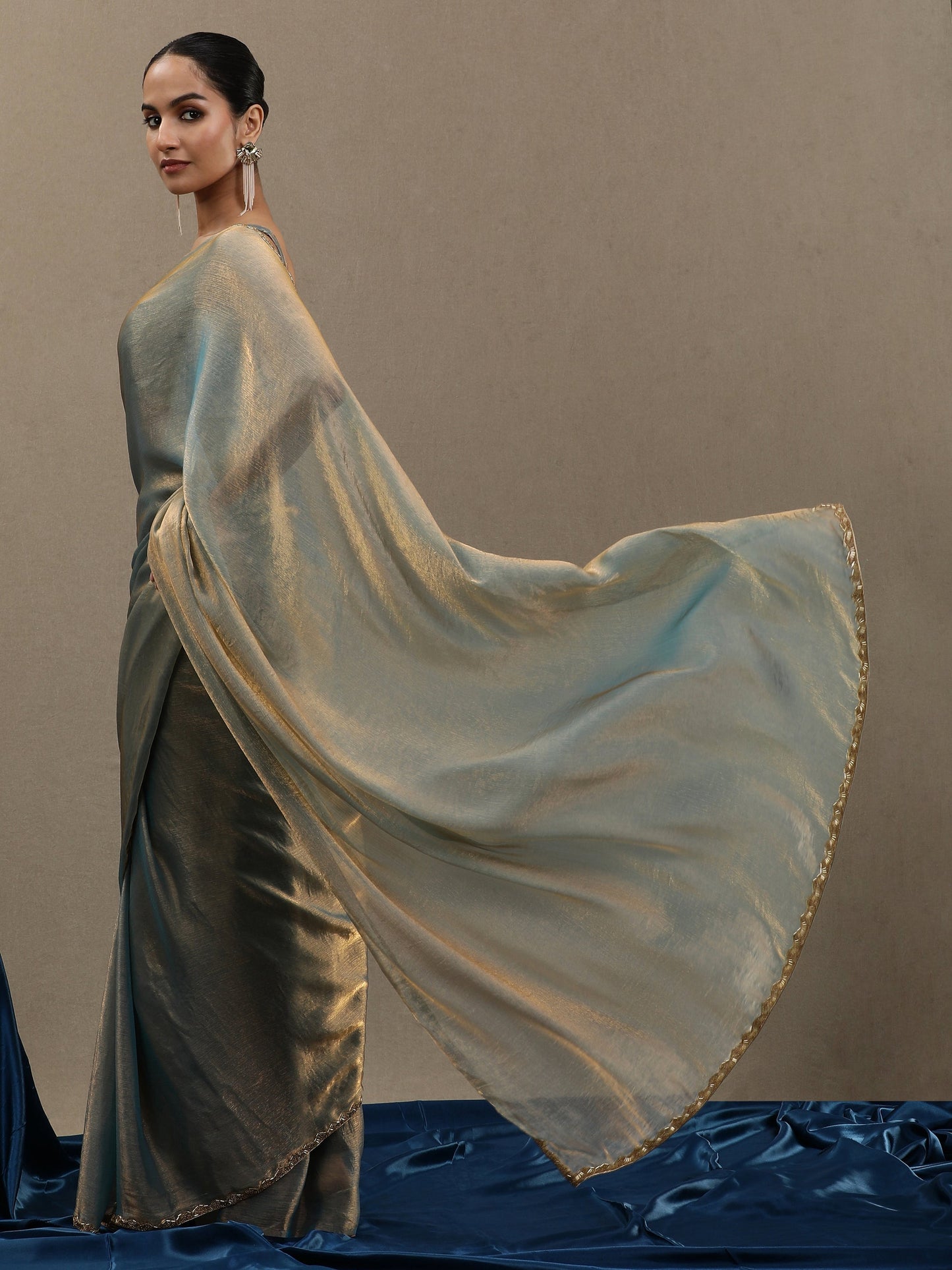Fancy Soft Organza Silver-blue Saree