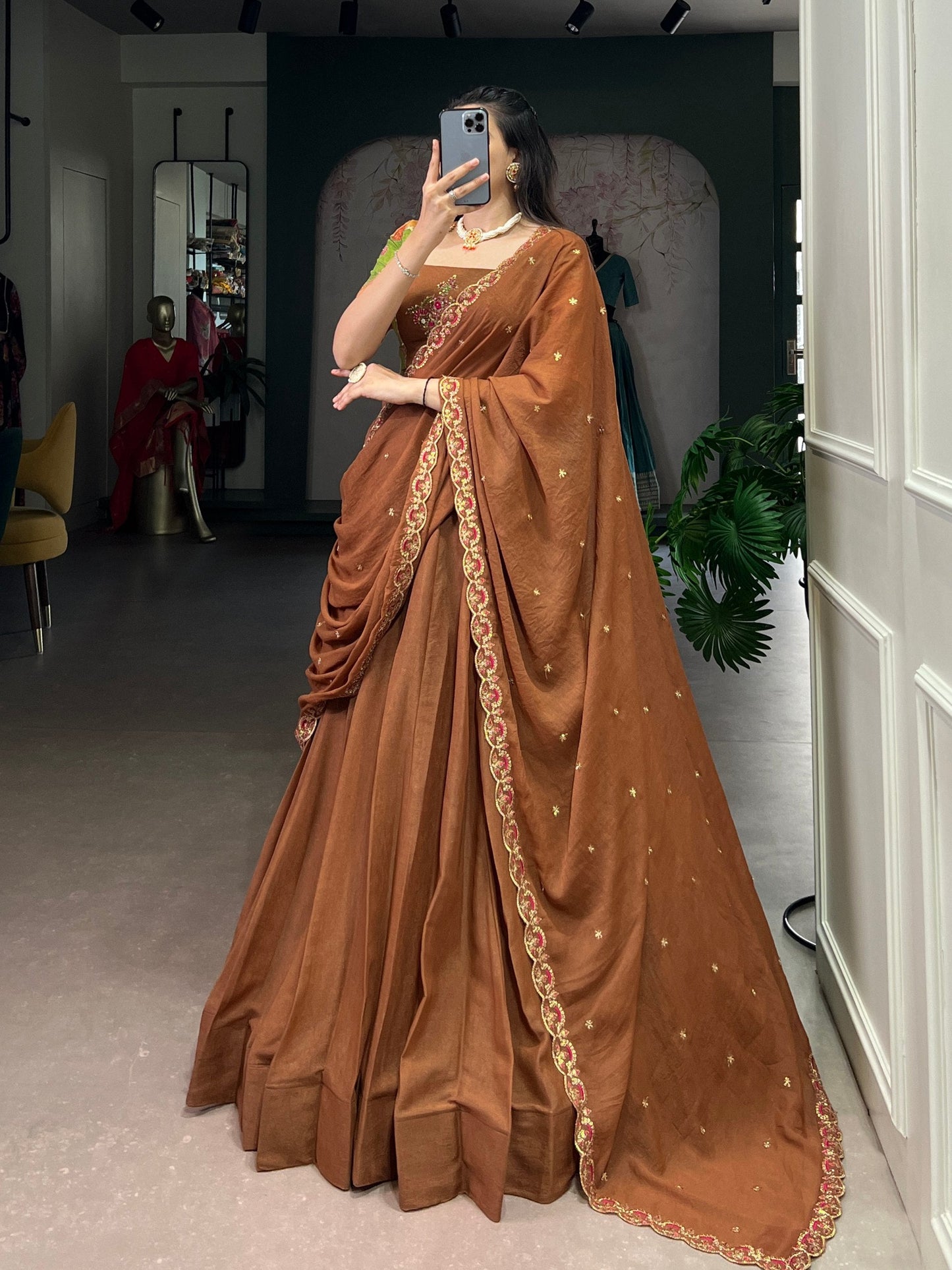 Chocolate Crush Designer Lehenga Choli Set with Gotta Patti Handwork Blouse & Embroidered Dupatta