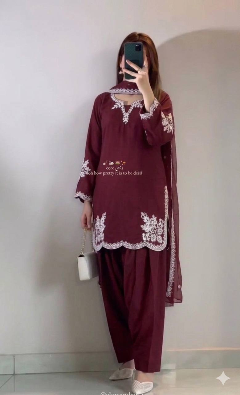 Party Wear Cotton Farshi Salwar Kameez Suit Set | Embroidered Party Wear Salwar Kameez