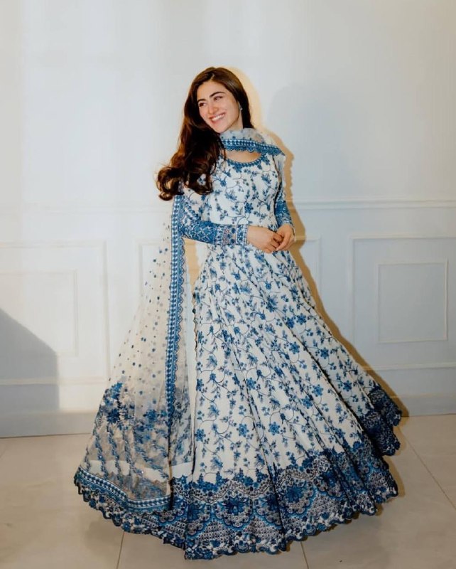Floral Georgette Anarkali Dress with Dupatta - Embroidered Party Wear Gown for Women
