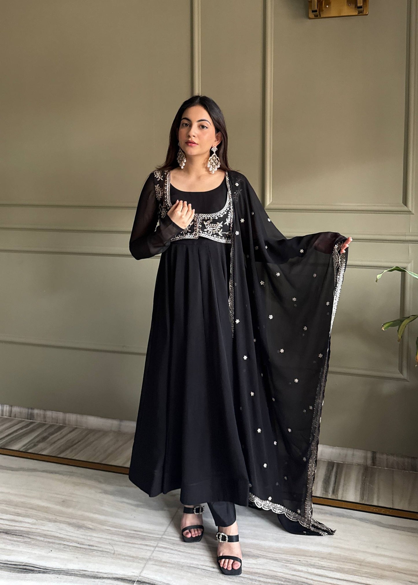 Black Georgette Anarkali Suit Set for Women | Fully Stitched Elegant Partywear Anarkali dress