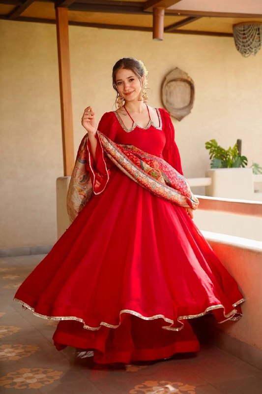 Festive Red Flared Anarkali Palazzo Set with Digital Printed Dupatta
