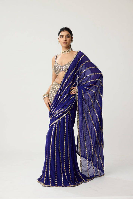 Festive Blue Mirror Work Ready-to-Wear Lehenga Saree