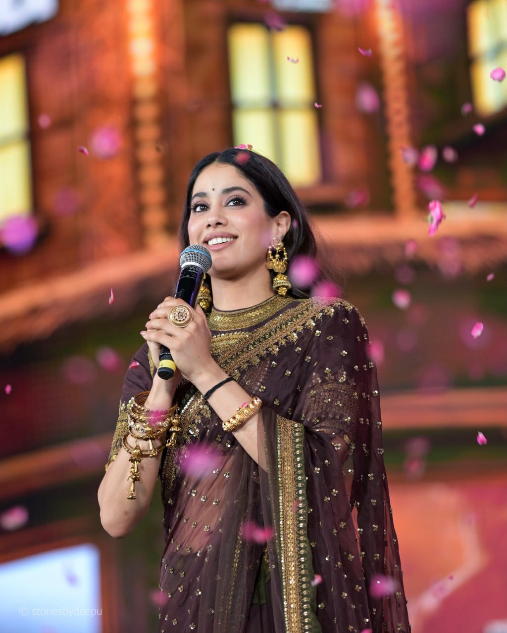 Celebrity Inspired Chocolate Brown Sequins Saree with Designer Blouse | Luxury Party Wear Saree for Women