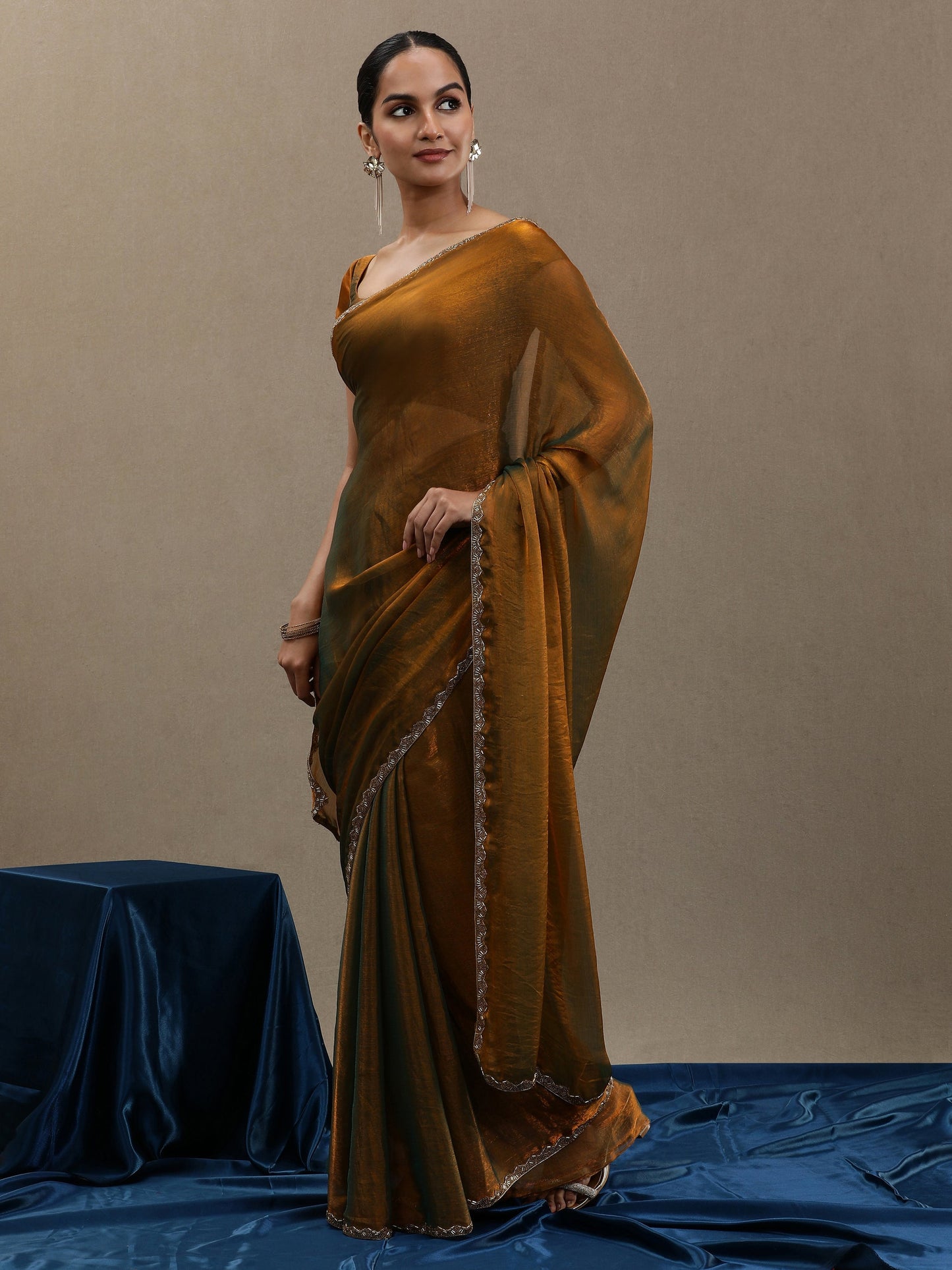 Fancy Gold Soft Organza Saree