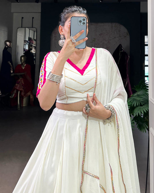 White Rayon Navratri Lehenga Choli – Traditional Festival Wear for Women