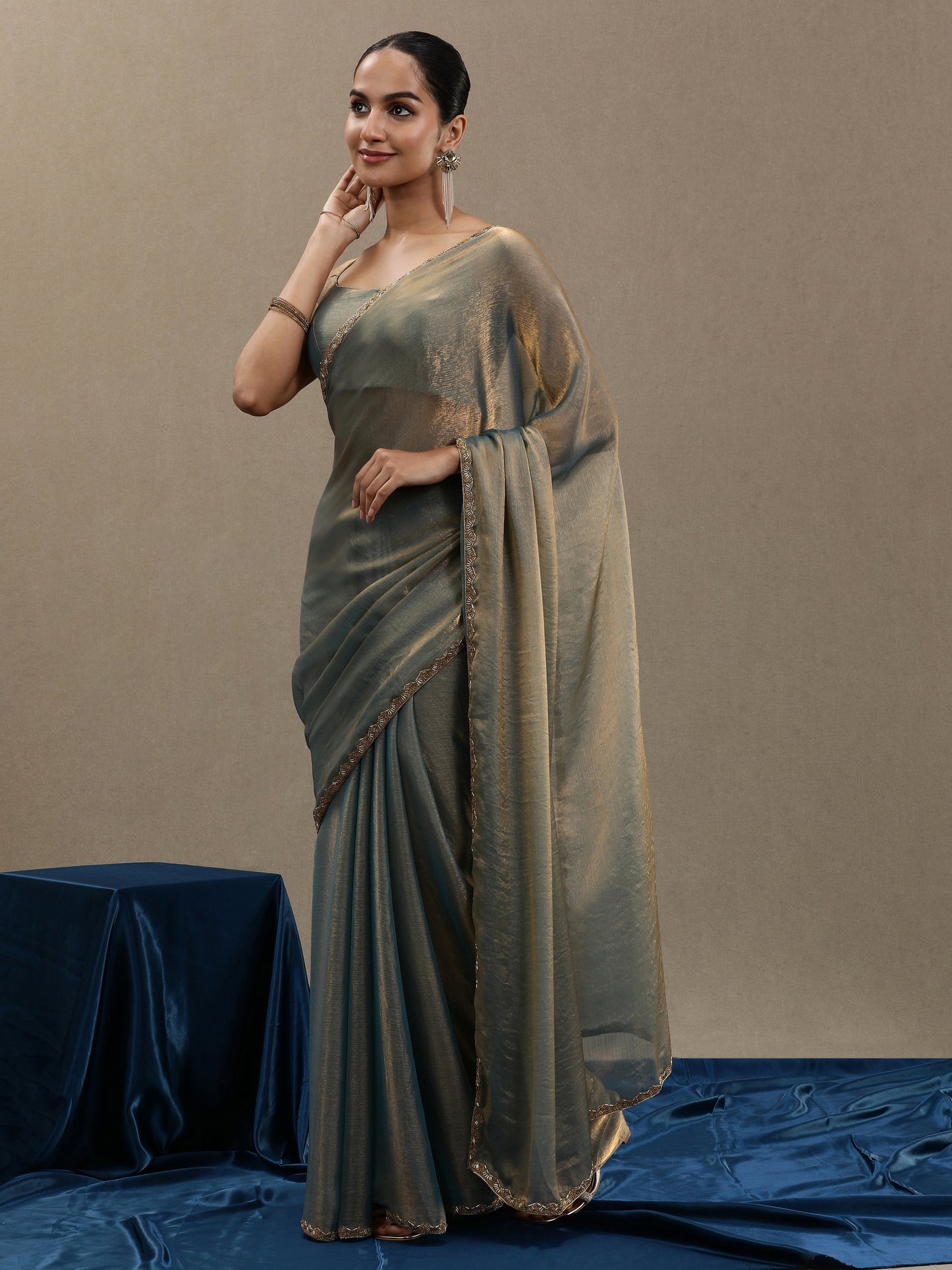 Fancy Soft Organza Silver-blue Saree