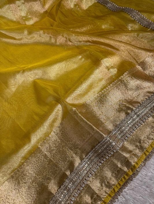 Janhvi Kapoor Fame Soft Tissue Silk Yellow Party Wear Saree