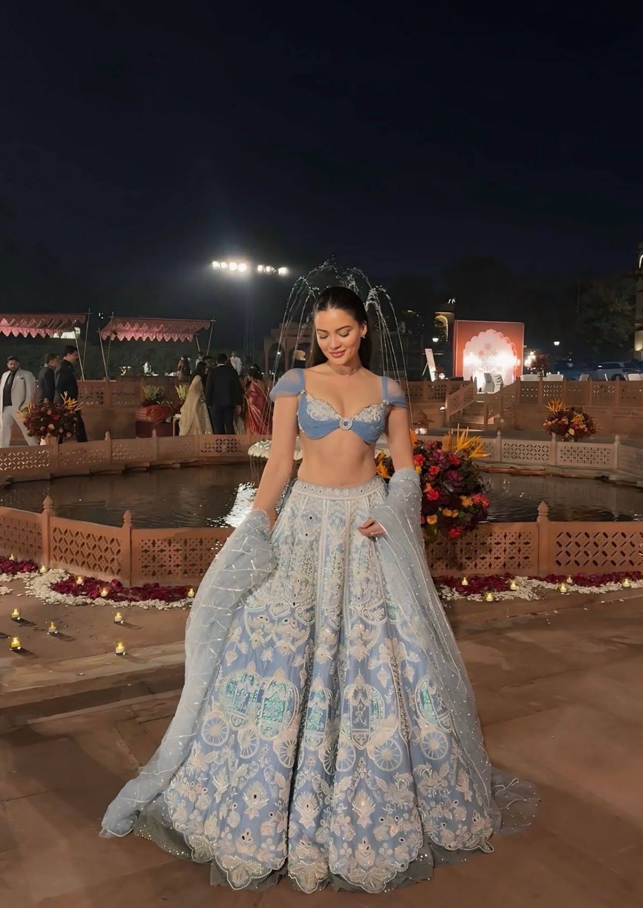 Luxury Ice Blue Bridal Lehenga Choli Set with Resham Dori & Rainbow Sequins Work