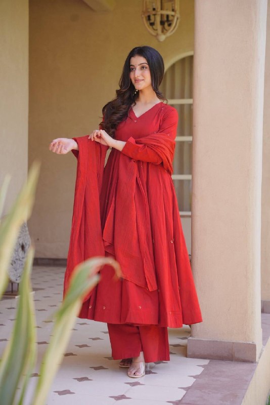 Festive Wear Roman Silk Anarkali Gown Suit Set with Palazzo & Chanderi Dupatta Set | Wedding, Engagement & Reception Outfit