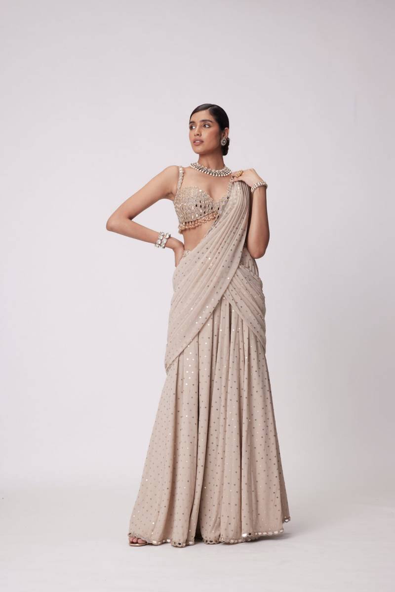 Champagne Beige Ready to Wear Lehenga Saree for Weddings & Festive Occasions