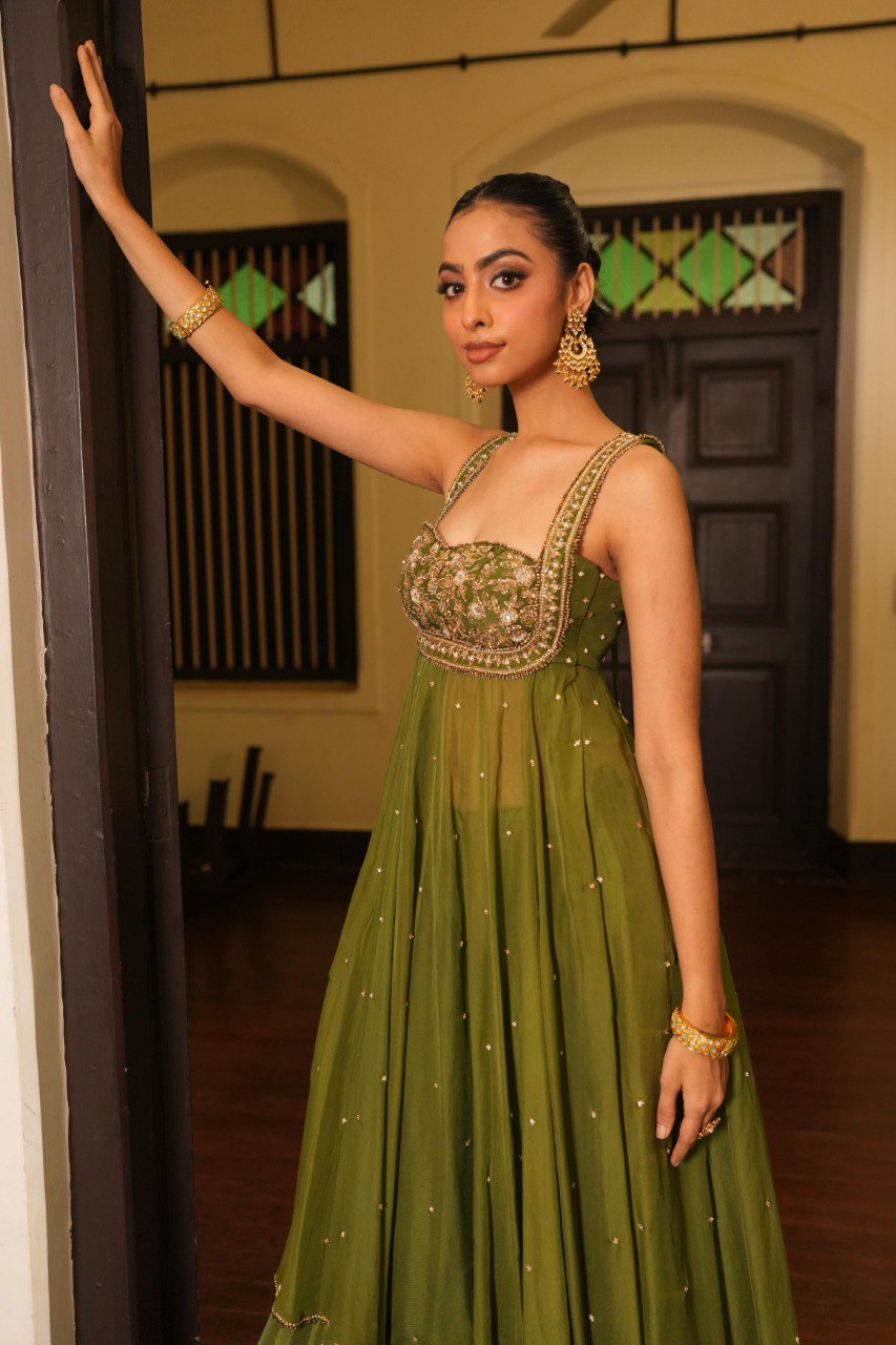 Wedding Wear Mint Mehendi Green Anarkali Set