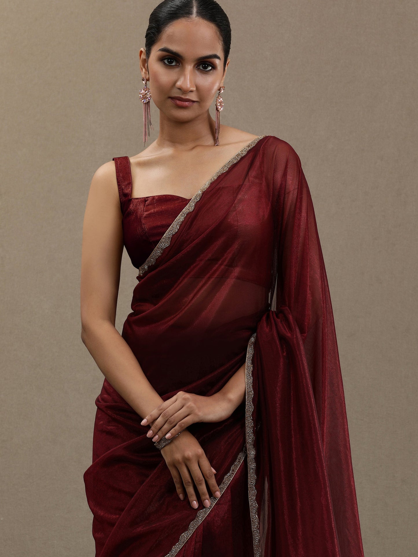 Fancy Soft Organza Maroon Saree