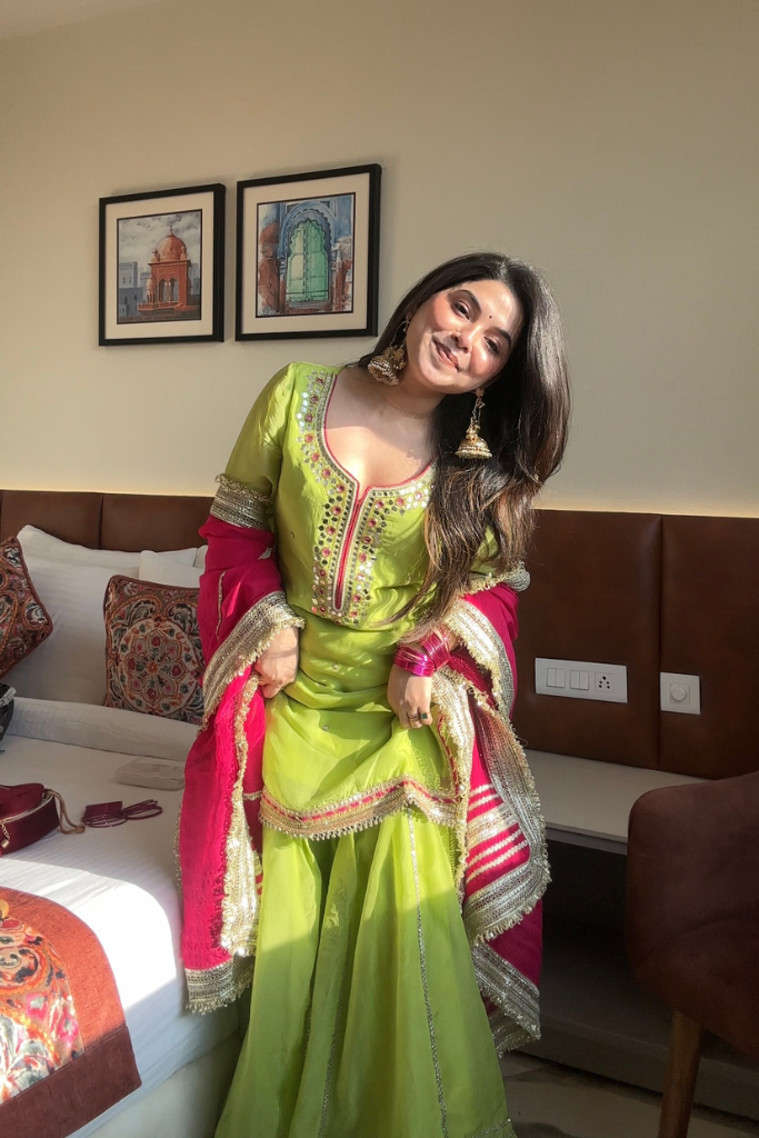 Festive Wear Designer Neon Color Sharara Suit Set