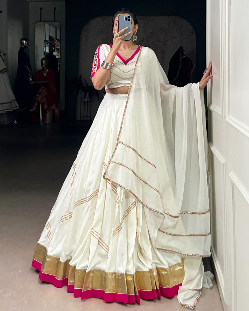 White Rayon Navratri Lehenga Choli – Traditional Festival Wear for Women