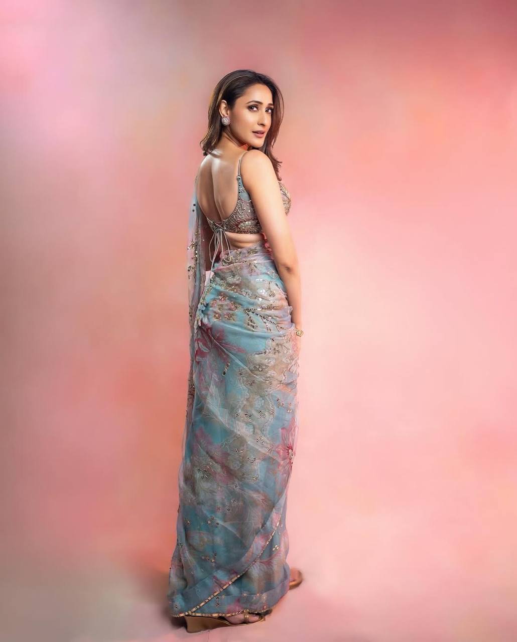 Sky Blue Pure Silk Saree with Hand Embroidery & Mirror Work Border