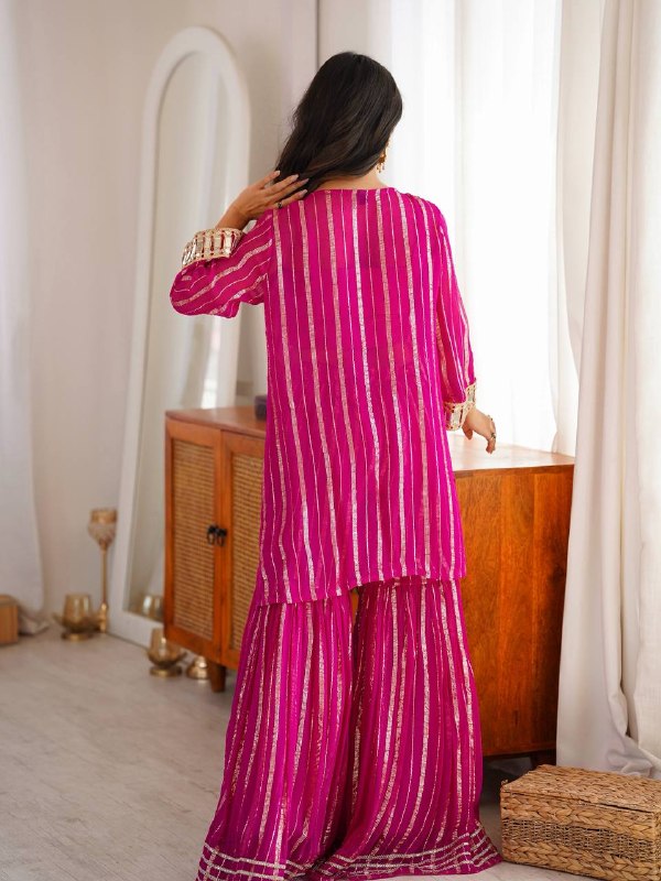 Festive Wear Rani Pink Mirror Work Sharara Suit Set for Women | Trending Designer Outfit