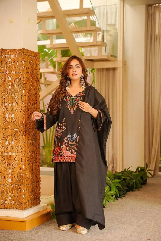 Black Pakistani Farshi Salwar Kameez Suit Set with Dupatta for Women
