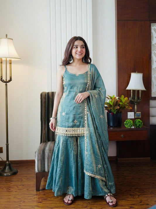 Sea Green Designer Wedding Sharara Set For Women