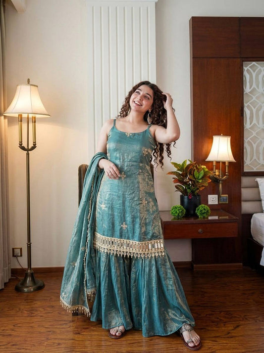 Sea Green Designer Wedding Sharara Set For Women