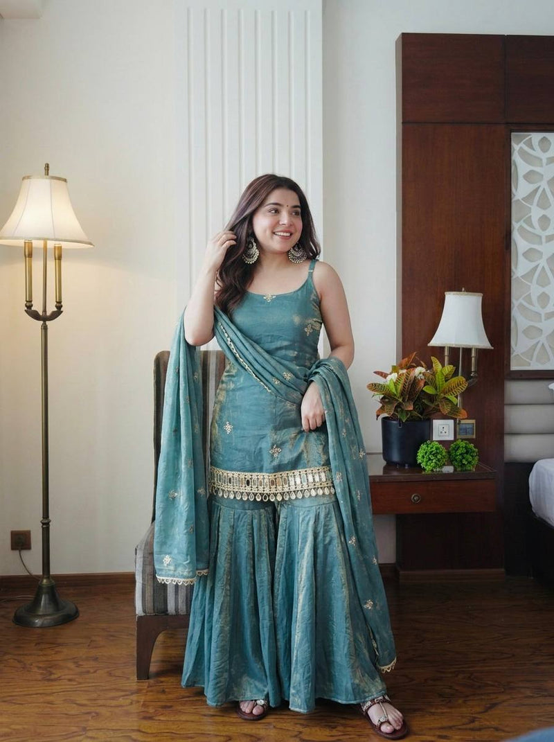 Sea Green Designer Wedding Sharara Set For Women