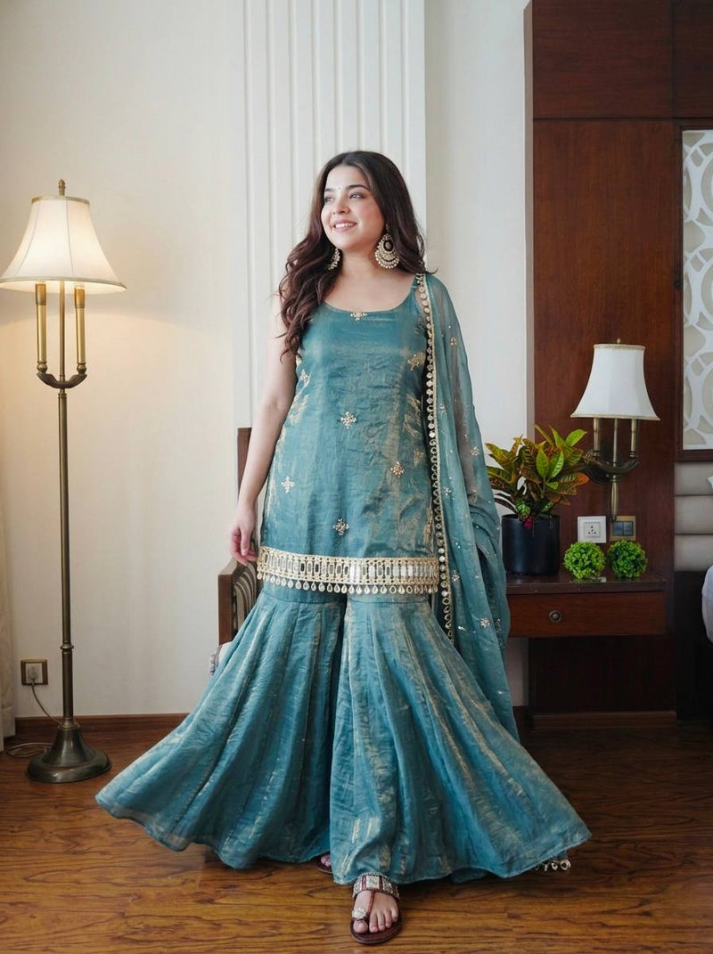 Sea Green Designer Wedding Sharara Set For Women