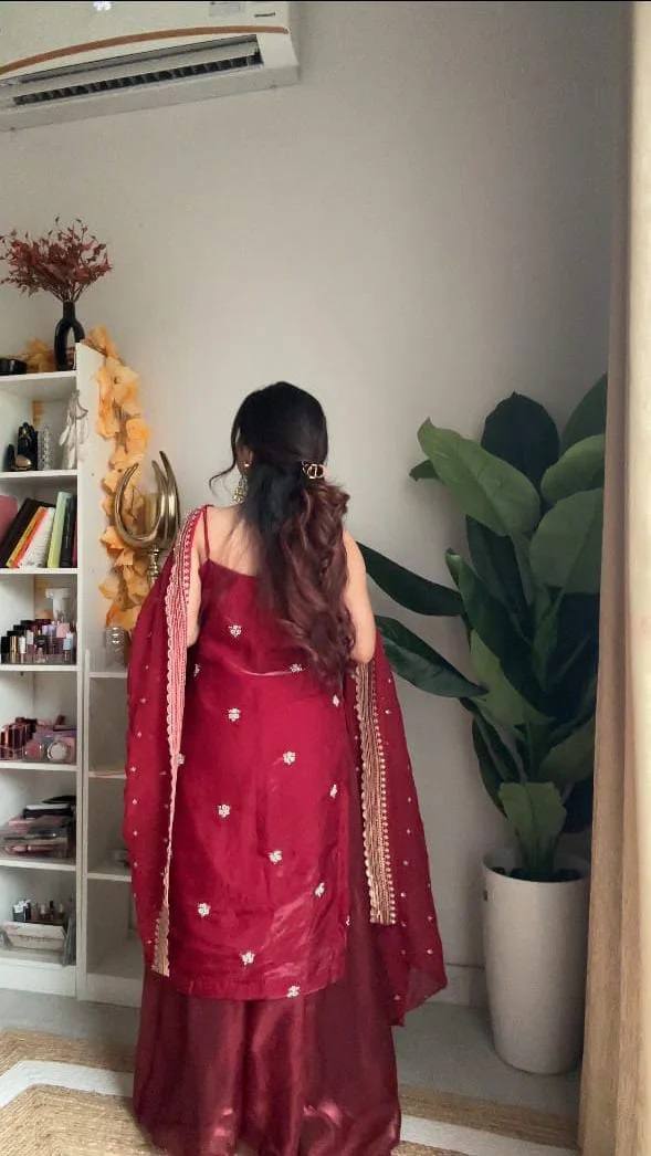 Festive Wear Premium Red  Embroidered Sharara Set