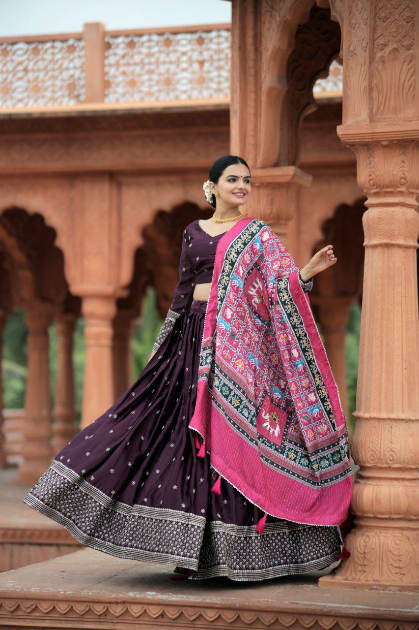 Unique Silk Sequins Embroidered Lehenga Choli Set - Ethnicwish