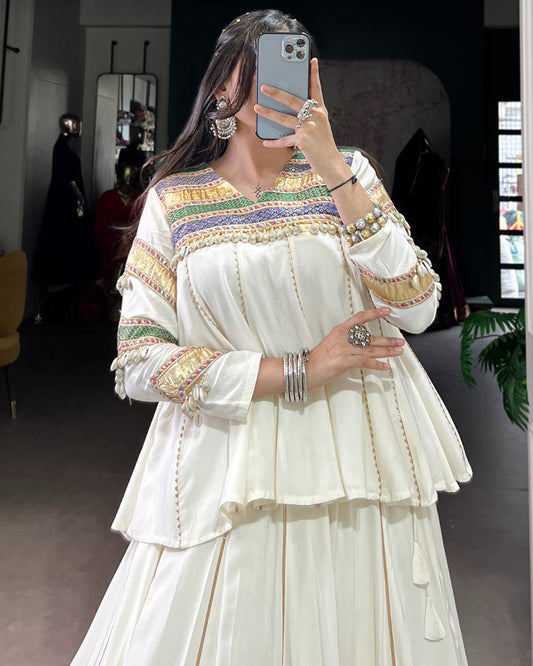 Traditional White Ethnic Lehenga Choli for Navratri Celebration