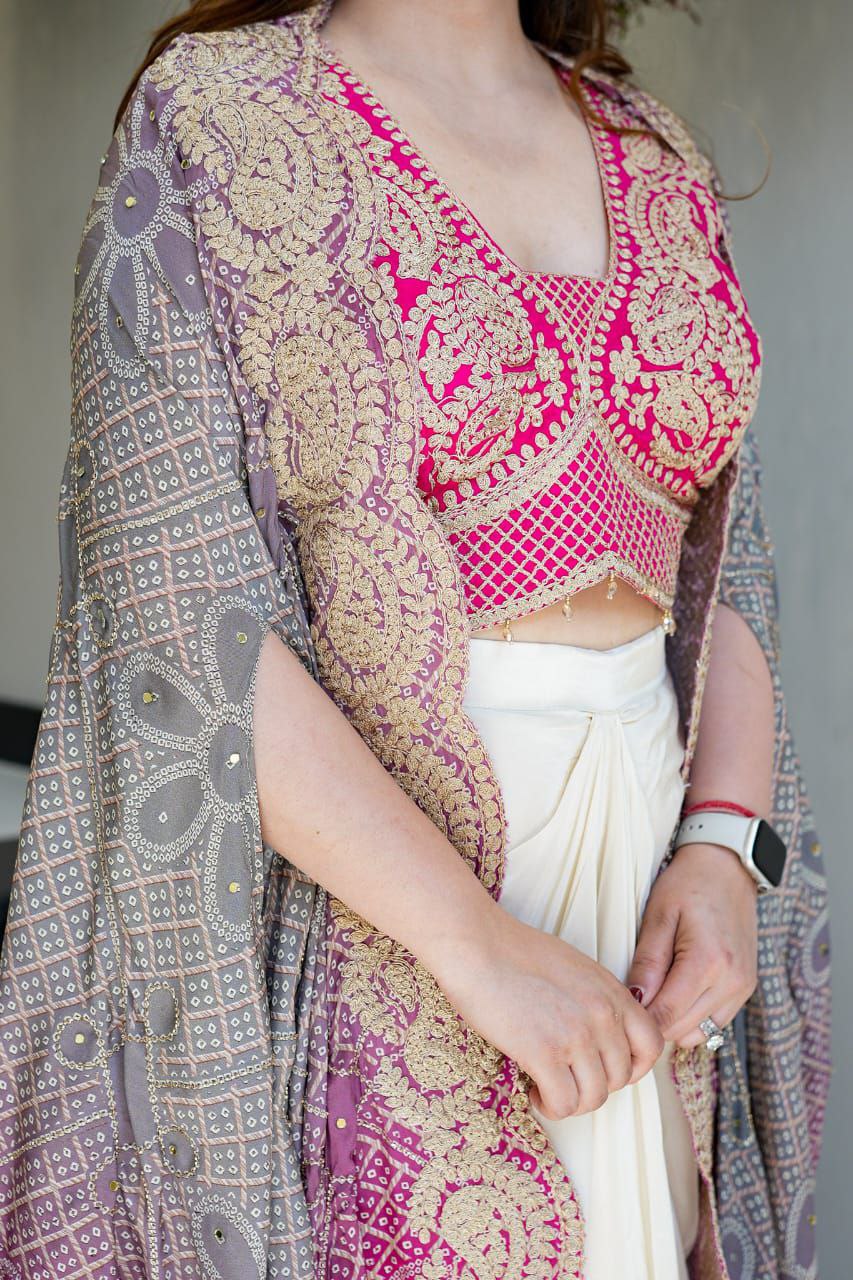 Blush Pink Indo-Western Draped Saree Set for Women – Ready-to-Wear Designer Party Wear